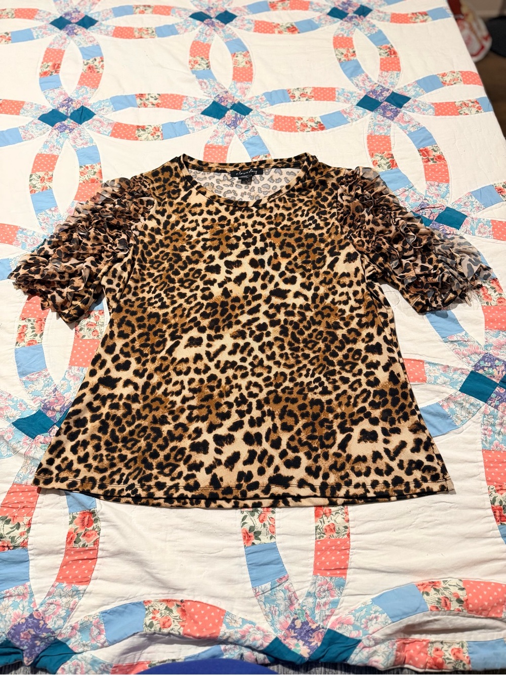 Leopard Ruched Puff Sleeve Blouse - Brown